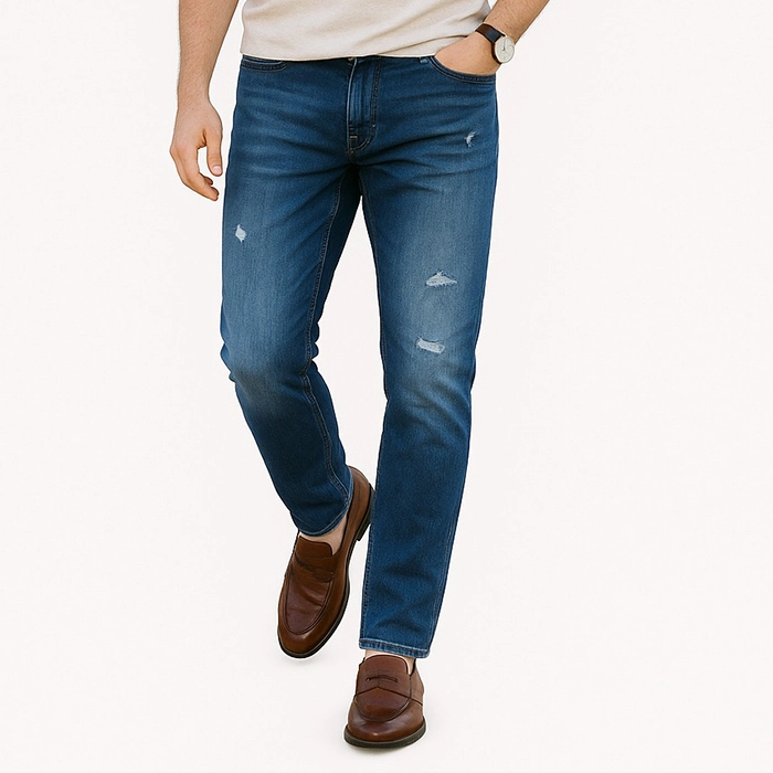 Men’s Slim-Fit Distressed Blue Denim Jeans
