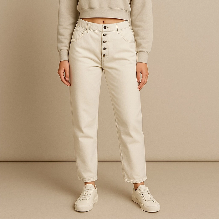 High-Waisted Button-Fly Straight Jeans – Cream