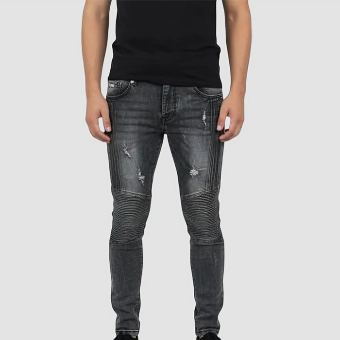 Charcoal Distressed Biker Jeans