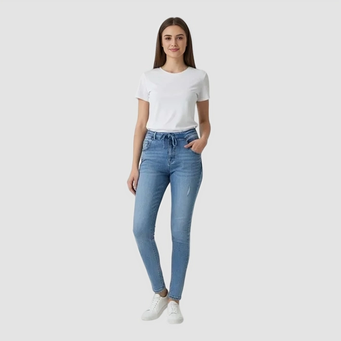 Light Blue Drawstring Skinny Jeans