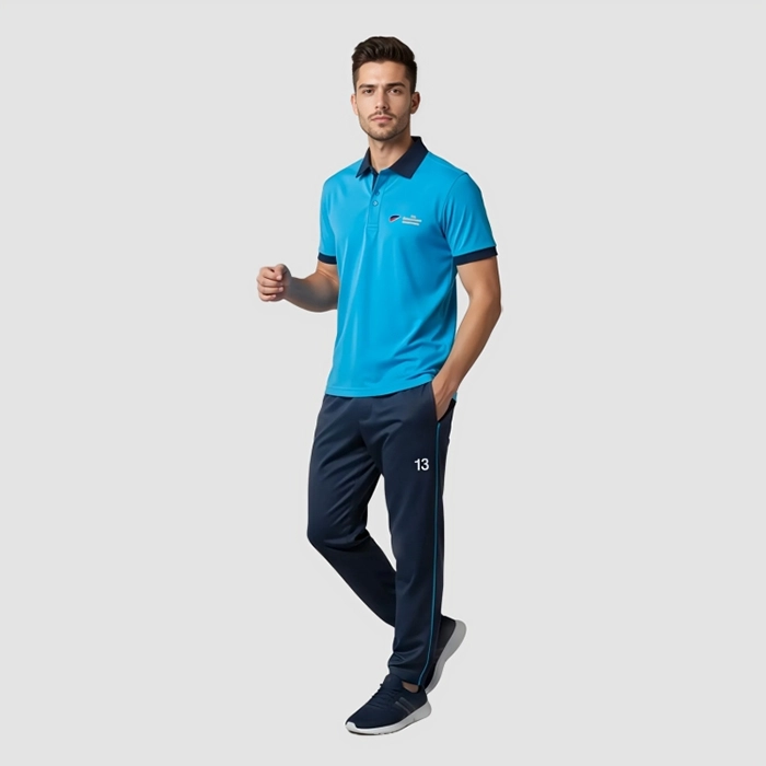 Teal Sports Polo & Navy Track Trousers Set