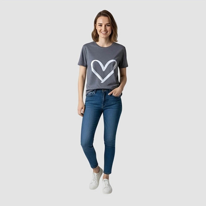Grey Heart Print T-Shirt